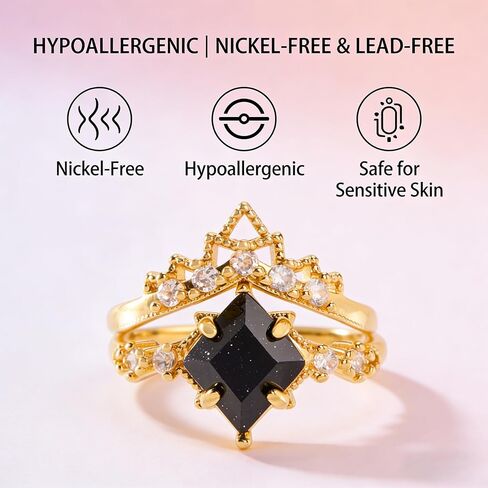 2 PCS Stackable Blue Rings for Women - Adjustable Gold Crown & Blue Stone Ring Set, Vintage Jewelry Gift for Her Wedding Engagement Anniversary Valentine’s Birthday in Saudi Arabia
