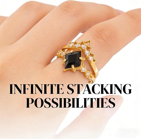 2 PCS Stackable Blue Rings for Women - Adjustable Gold Crown & Blue Stone Ring Set, Vintage Jewelry Gift for Her Wedding Engagement Anniversary Valentine’s Birthday in Saudi Arabia