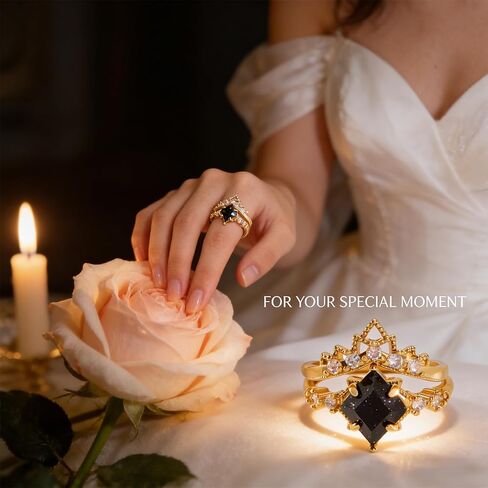 2 PCS Stackable Blue Rings for Women - Adjustable Gold Crown & Blue Stone Ring Set, Vintage Jewelry Gift for Her Wedding Engagement Anniversary Valentine’s Birthday in Saudi Arabia