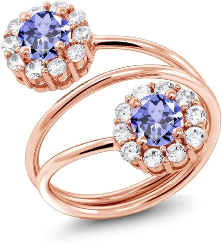 Gem Stone King 1.52 Ct Round Blue Tanzanite 18K Rose Gold Plated Silver Ring in Saudi Arabia