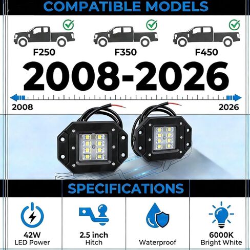 Hitch Bar Lighting,for Ford F250 F350 F450 Super Duty (2008-2026) Flush Mount Hitch,No Drilling Required,with 42W LED Reverse Light (2.5-inch Hitch Bar) in Kuwait