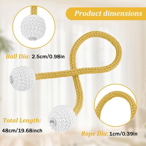 2PCS Magnetic Curtain Tiebacks, Curtain Tiebacks Buckles Holdbacks Holders Hooks Clip for Home Bedroom Office Decorative, Gold in Saudi Arabia