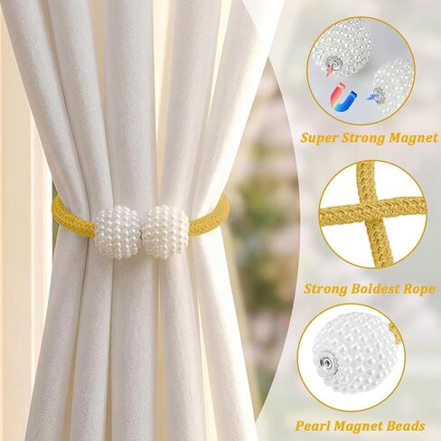 2PCS Magnetic Curtain Tiebacks, Curtain Tiebacks Buckles Holdbacks Holders Hooks Clip for Home Bedroom Office Decorative, Gold in Saudi Arabia