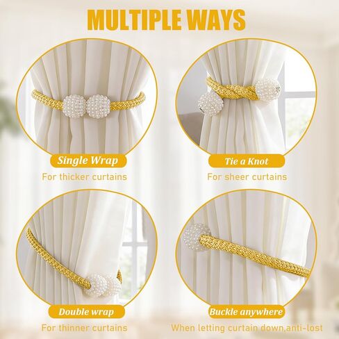 2PCS Magnetic Curtain Tiebacks, Curtain Tiebacks Buckles Holdbacks Holders Hooks Clip for Home Bedroom Office Decorative, Gold in Saudi Arabia