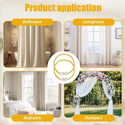 2PCS Magnetic Curtain Tiebacks, Curtain Tiebacks Buckles Holdbacks Holders Hooks Clip for Home Bedroom Office Decorative, Gold in Saudi Arabia