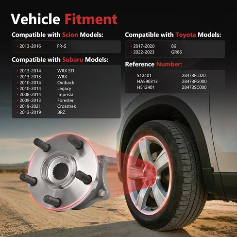 HYR 512401 قطعتان من مجموعة محور العجلة الخلفية تناسب 2017-2023 Toyota 86 GR86، 2009-2021 Subaru WRX STI Outback Legacy Impreza Forester Crosstrek BRZ، 2013-2016 Scion FR-S، 5 العروات مع ABS in Kuwait