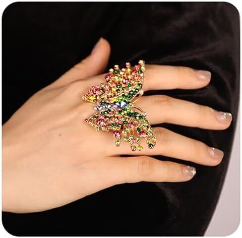 Xerling Crystal Big Butterfly Ring Multi Color Rhinestone Statement Ring Colorful Finger Ring Aesthetic for Women Cocktail Party in Saudi Arabia