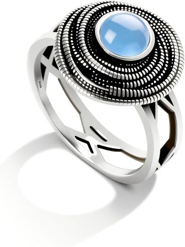 Mulit Circle Cross Lines Thick Top Jade Gem Ring,Silver Plated Cocktail Party Ring,Statement Ring Jewelry Gift for Women in Kuwait