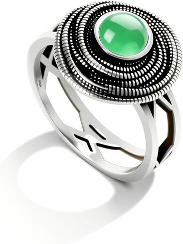 Mulit Circle Cross Lines Thick Top Jade Gem Ring,Silver Plated Cocktail Party Ring,Statement Ring Jewelry Gift for Women in Saudi Arabia