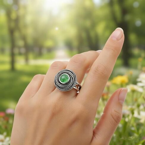 Mulit Circle Cross Lines Thick Top Jade Gem Ring,Silver Plated Cocktail Party Ring,Statement Ring Jewelry Gift for Women in Saudi Arabia