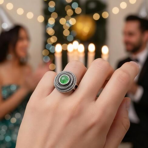 Mulit Circle Cross Lines Thick Top Jade Gem Ring,Silver Plated Cocktail Party Ring,Statement Ring Jewelry Gift for Women in Saudi Arabia