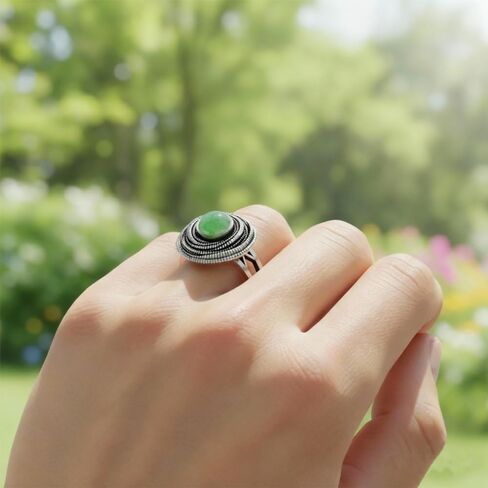 Mulit Circle Cross Lines Thick Top Jade Gem Ring,Silver Plated Cocktail Party Ring,Statement Ring Jewelry Gift for Women in Saudi Arabia