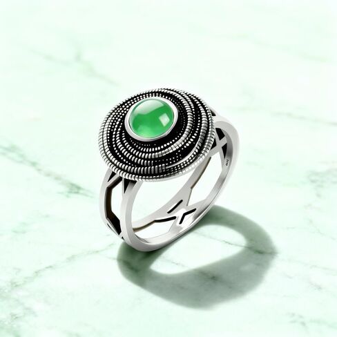 Mulit Circle Cross Lines Thick Top Jade Gem Ring,Silver Plated Cocktail Party Ring,Statement Ring Jewelry Gift for Women in Saudi Arabia
