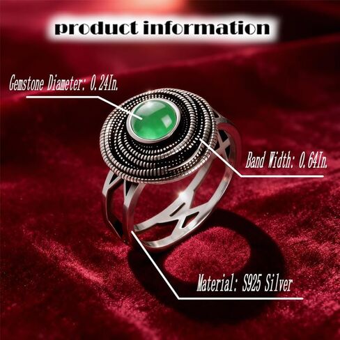 Mulit Circle Cross Lines Thick Top Jade Gem Ring,Silver Plated Cocktail Party Ring,Statement Ring Jewelry Gift for Women in Saudi Arabia