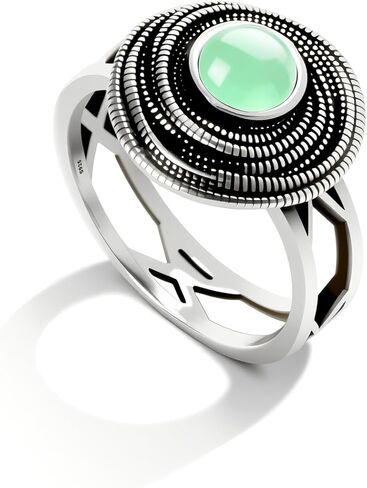 Mulit Circle Cross Lines Thick Top Jade Gem Ring,Silver Plated Cocktail Party Ring,Statement Ring Jewelry Gift for Women in Saudi Arabia