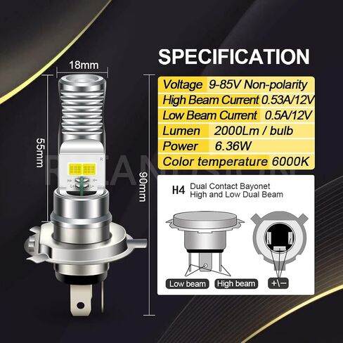 Ruiandsion H4 LED مصباح دراجة نارية الأبيض تيار مستمر/التيار المتناوب 9-85 فولت مرحبا/لو شعاع LED لمبة استبدال للدراجات النارية مصباح سيارة الضباب الخفيف in Kuwait