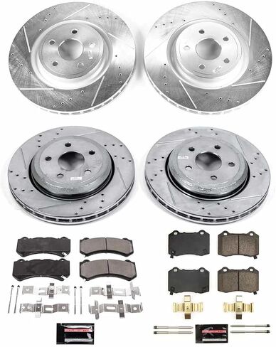 PowerStop Front and Rear Brake Kit For Dodge Durango 2018-20 | Jeep Grand Cherokee 2018-20 - Drilled and Slotted Disc Rotors with Ceramic Brake Pads Replacement, K8760 in Saudi Arabia