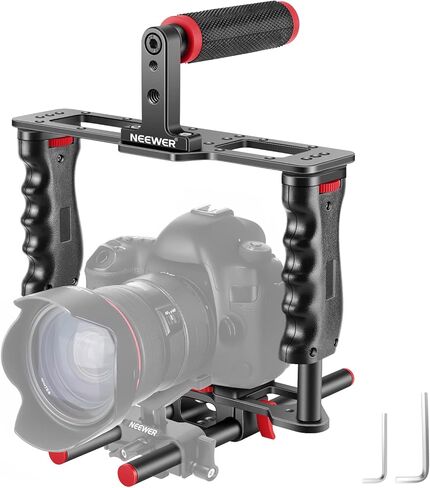 NEEWER Video Camera Cage Rig with Arca Type Base, Dual Grips, 3/8" ARRI Locating & 1/4" Threads, Cold Shoes, Universal Camera Stabilizer Compatible with SmallRig NEEWER Baseplate 15mm Rods, CA016 in Saudi Arabia
