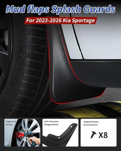 No Drill Mud Flaps for 2023-2026 kia Sportage SUV, Heavy Duty Front & Rear All Weather Splash Guards Set for LX/EX/X-Line/SX/Prestige/X-Pro Prestige/Hybrid Models, OEM-Style Textured Black Mud Guards in Saudi Arabia