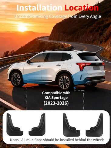 No Drill Mud Flaps for 2023-2026 kia Sportage SUV, Heavy Duty Front & Rear All Weather Splash Guards Set for LX/EX/X-Line/SX/Prestige/X-Pro Prestige/Hybrid Models, OEM-Style Textured Black Mud Guards in Saudi Arabia