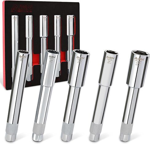 ABN Extra Deep Socket Set 5 Pieces - 3/8 Inch Drive Magnetic Grip Cr-V Deep Well Sockets - 6 Point 5/8 and 13/16in - 12 Point 14, 16 and 18mm in Saudi Arabia