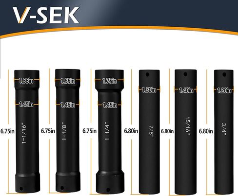6.75 Inch Long Extended Length Impact Socket Set 1/2 Inch Drive Extra Deep Sockets Heavy Duty Steel With Hex Sizes 3/4" 7/8" 15/16" 1-1/16" 1-1/8" 1-1/4" for High Torque Use 6PCS in Kuwait