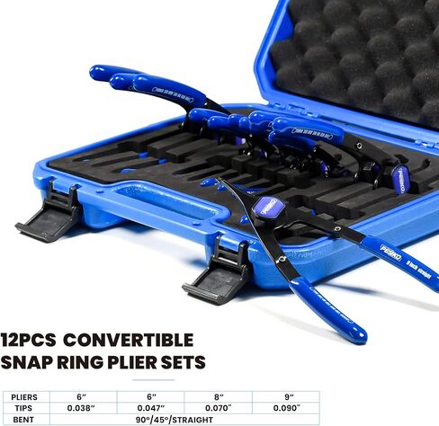 12-Piece Snap Ring Pliers Set Heavy Duty, Internal External Convertible Fixed Tip Snap Ring Pliers 0.038in 0.047in 0.070in 0.090in in Kuwait