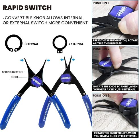 12-Piece Snap Ring Pliers Set Heavy Duty, Internal External Convertible Fixed Tip Snap Ring Pliers 0.038in 0.047in 0.070in 0.090in in Kuwait