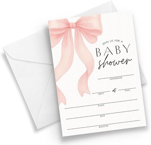 Printed Party Baby Predictions & Advice Cards – Pink Bow Design, Fun Baby Shower Game for Guests, Gender Reveal Activity for Girl, 30 Pack in Kuwait