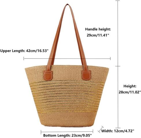 Large Bags for Women Straw Woven Beach Shoulder Tote Bag Striped Work Top-Handle Purse Summer Tote Handbag Gold-Brown in Kuwait