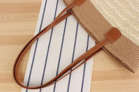 Large Bags for Women Straw Woven Beach Shoulder Tote Bag Striped Work Top-Handle Purse Summer Tote Handbag Gold-Brown in Kuwait
