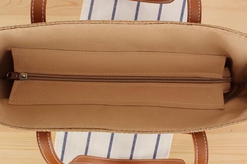 Large Bags for Women Straw Woven Beach Shoulder Tote Bag Striped Work Top-Handle Purse Summer Tote Handbag Gold-Brown in Kuwait