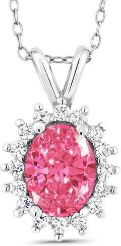 قلادة بقلادة على شكل هالة بيضاوية من حجر الأحجار الكريمة للنساء | 925 فضة استرلينية | قلادة من الأحجار الكريمة جوهرة الميلاد | بيضاوي 8 × 6 مم | مع سلسلة 18 بوصة | هدايا مجوهرات راقية لأمها وزوجتها in Kuwait