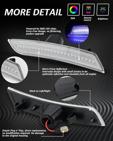 مصابيح تحديد جانبية LED من Bestview RGB متوافقة مع Chevy Camaro 2016-2024، عدسات شفافة بإضاءة 16 لونًا، عبوة من 4 قطع in Saudi Arabia