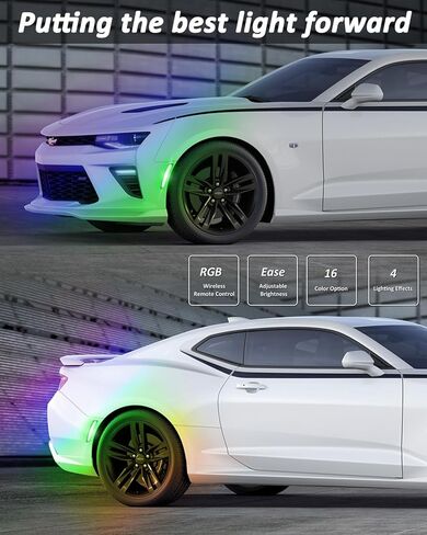 مصابيح تحديد جانبية LED من Bestview RGB متوافقة مع Chevy Camaro 2016-2024، عدسات شفافة بإضاءة 16 لونًا، عبوة من 4 قطع in Saudi Arabia