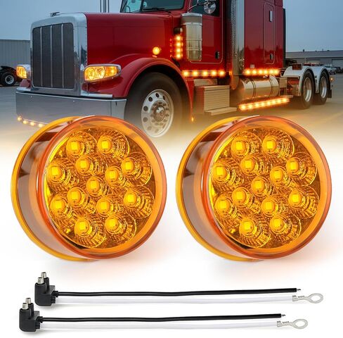 MADCATZ 2Pcs 2.5" Mini Round Amber LED Marker Lights 13 Diodes Reflectors w/2-Prong Pigtail, Sealed Waterproof 12V DC for Truck Trailer RV Van Boat (Pack of 2) in Saudi Arabia