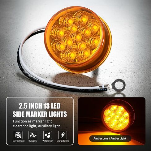 MADCATZ 2Pcs 2.5" Mini Round Amber LED Marker Lights 13 Diodes Reflectors w/2-Prong Pigtail, Sealed Waterproof 12V DC for Truck Trailer RV Van Boat (Pack of 2) in Saudi Arabia