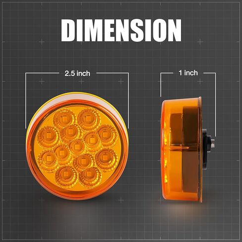 MADCATZ 2Pcs 2.5" Mini Round Amber LED Marker Lights 13 Diodes Reflectors w/2-Prong Pigtail, Sealed Waterproof 12V DC for Truck Trailer RV Van Boat (Pack of 2) in Saudi Arabia