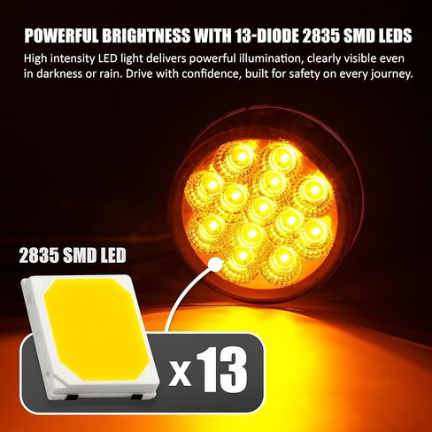 MADCATZ 2Pcs 2.5" Mini Round Amber LED Marker Lights 13 Diodes Reflectors w/2-Prong Pigtail, Sealed Waterproof 12V DC for Truck Trailer RV Van Boat (Pack of 2) in Saudi Arabia