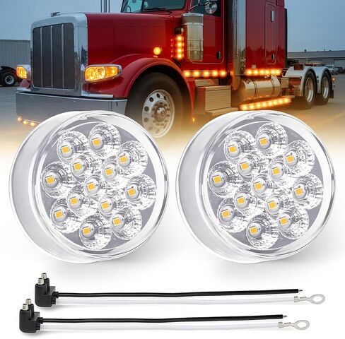 MADCATZ 2Pcs 2.5" Mini Round Amber LED Marker Lights 13 Diodes Reflectors w/2-Prong Pigtail, Sealed Waterproof 12V DC for Truck Trailer RV Van Boat (Pack of 2) in Saudi Arabia
