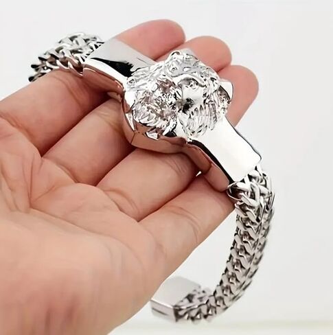 Fashionable and Domineering Lion Head Animal Bracelet Men's Stainless Steel Braided Chain Wristband Bracelet Hip Hop Jewelry in Saudi Arabia