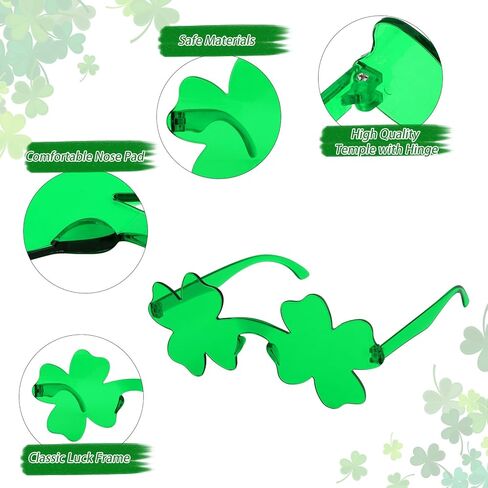 YARIEW 24 قطعة من نظارات عيد القديس باتريك، نظارات شامروك الشمسية، ديكورات عيد القديس باتريك الأيرلندية، أوراق الشجر، القلب، نظارات البرسيم المحظوظ، إكسسوارات الملابس والهدايا in Kuwait