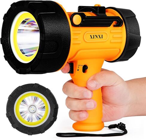 XINXI 1000,000 Lumens Rechargeable Spotlight with COB Floodlight, 6 Light Modes and USB Charger for Hiking, Boating, Hunting, IP67 Waterproof Handheld Flashlight with red Filter(BLUE) in Saudi Arabia
