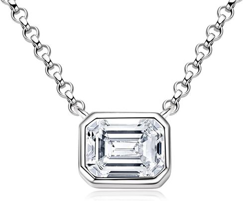 14K Gold Over S925 Sterling Silver 1ct Diamond Pendant Necklace for Women,VVS1 Emerald-Cut with 17.2" Chain, Ideal Birthday Gift for Your Beloved Wife in Saudi Arabia