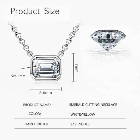 14K Gold Over S925 Sterling Silver 1ct Diamond Pendant Necklace for Women,VVS1 Emerald-Cut with 17.2" Chain, Ideal Birthday Gift for Your Beloved Wife in Saudi Arabia