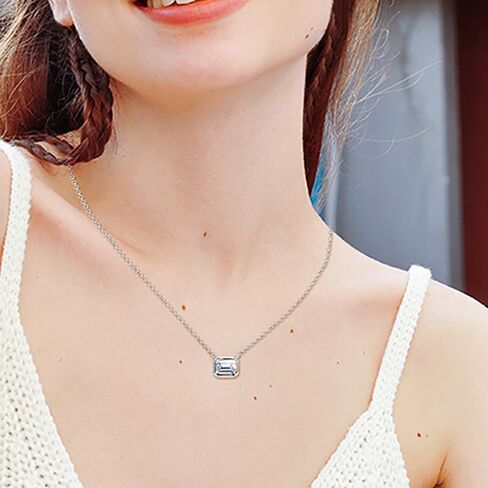 14K Gold Over S925 Sterling Silver 1ct Diamond Pendant Necklace for Women,VVS1 Emerald-Cut with 17.2" Chain, Ideal Birthday Gift for Your Beloved Wife in Saudi Arabia
