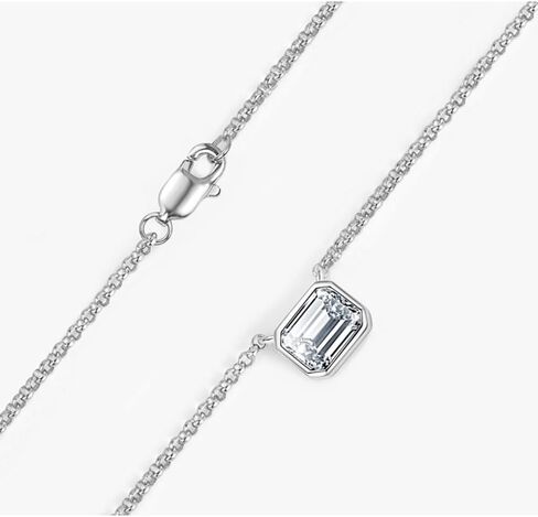 14K Gold Over S925 Sterling Silver 1ct Diamond Pendant Necklace for Women,VVS1 Emerald-Cut with 17.2" Chain, Ideal Birthday Gift for Your Beloved Wife in Saudi Arabia