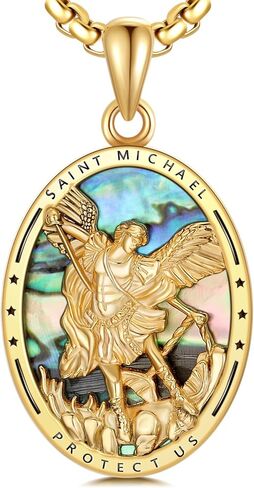 St Michael Pendant for Men Saint Michael Necklace Golden Plated Archangel Michael Medal Jewelry Gifts for Men Women in Saudi Arabia