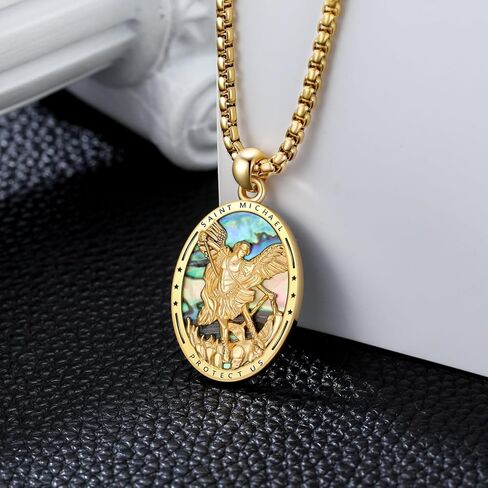St Michael Pendant for Men Saint Michael Necklace Golden Plated Archangel Michael Medal Jewelry Gifts for Men Women in Saudi Arabia