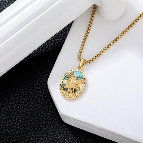 St Michael Pendant for Men Saint Michael Necklace Golden Plated Archangel Michael Medal Jewelry Gifts for Men Women in Saudi Arabia
